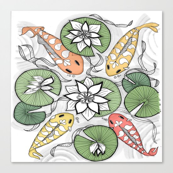 Koi Pond Gathering Canvas Print
