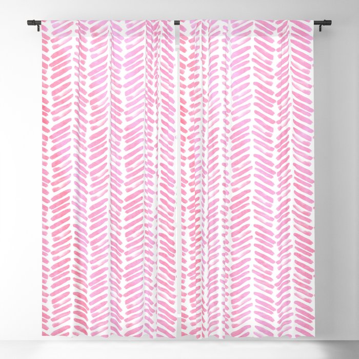 Handpainted Chevron pattern small - pink watercolor on white Blackout Curtain