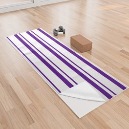 [ Thumbnail: Indigo and White Colored Lines Pattern Yoga Towel ]