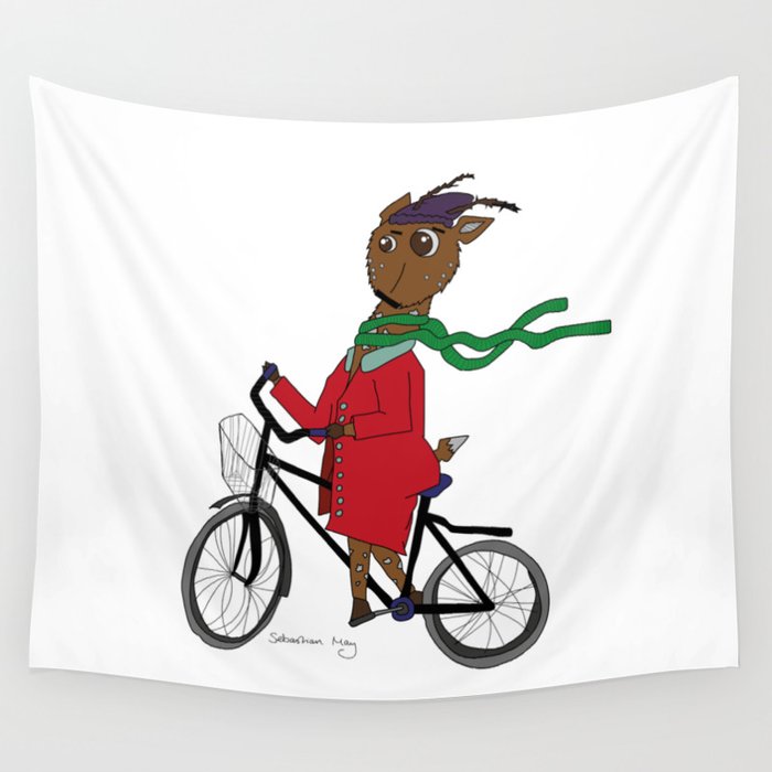 Diego the Deer Rides his Bicycle Wall Tapestry