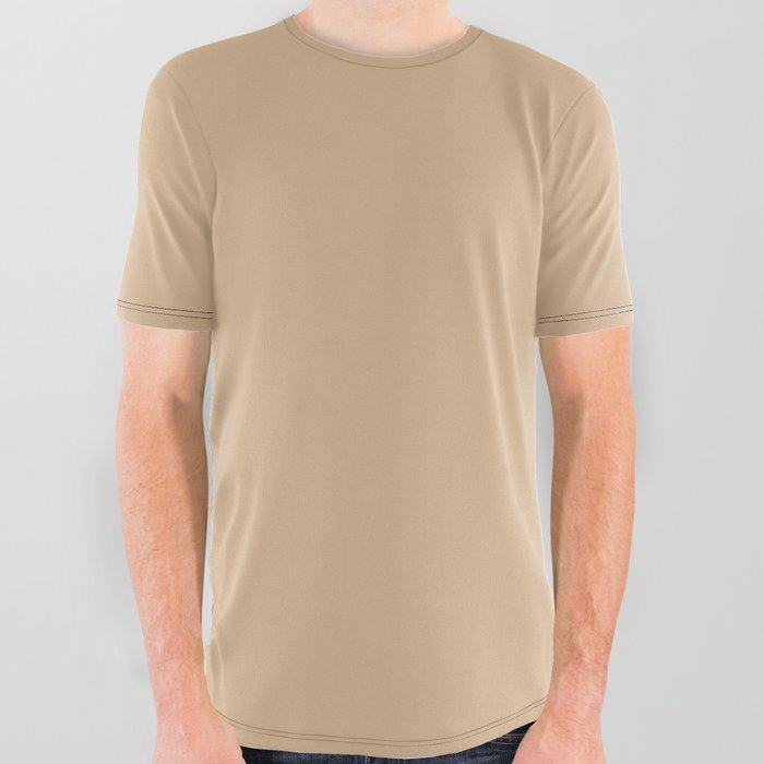 Light Beige Brown Solid Color Pairs PPG Nutmeg Glow PPG1080-3 - All One Single Shade Hue Colour All Over Graphic Tee