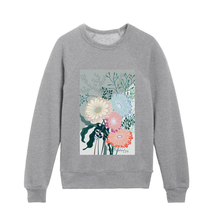 Cool bouquet of flowers in soft icy tones Kids Crewneck