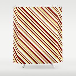 [ Thumbnail: Maroon, Tan, and Mint Cream Colored Stripes Pattern Shower Curtain ]