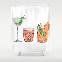 Classic Cocktails  – 1960s Watercolor Lineup Shower Curtain