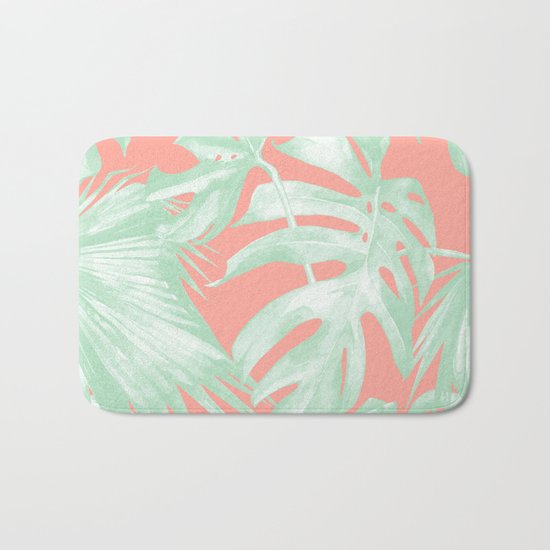 Island Love Coral Pink + Light Green Bath Mat