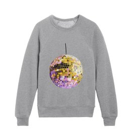 Disco ball yellow- white/transparent background Kids Crewneck