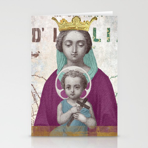Virgin Mary with Baby Jesus Italian Typography Stationery Cards