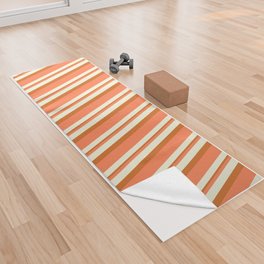 [ Thumbnail: Beige, Coral & Chocolate Colored Stripes Pattern Yoga Towel ]