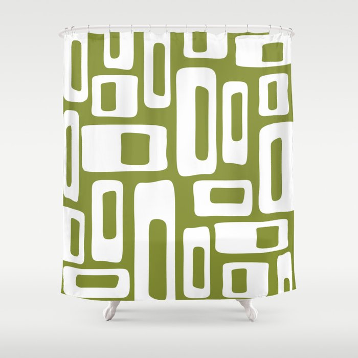 Retro Mid Century Modern Abstract Pattern 335 Olive Green Shower