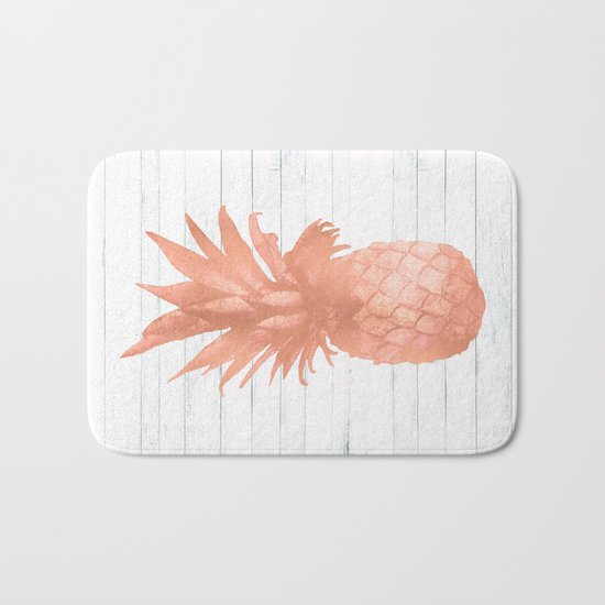 Rose Gold Pineapple on Wood Nautical Decor Bath Mat