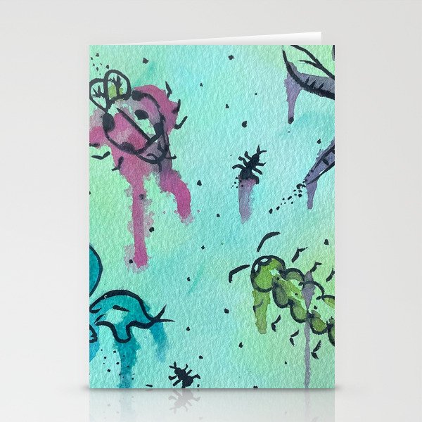 Hand Painted Watercolor Abstract Colorful Bugs Stationery Cards