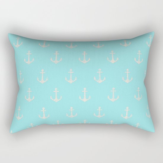 Maritime Aqua and White Anchor Pattern on #Society6 Rectangular Pillow