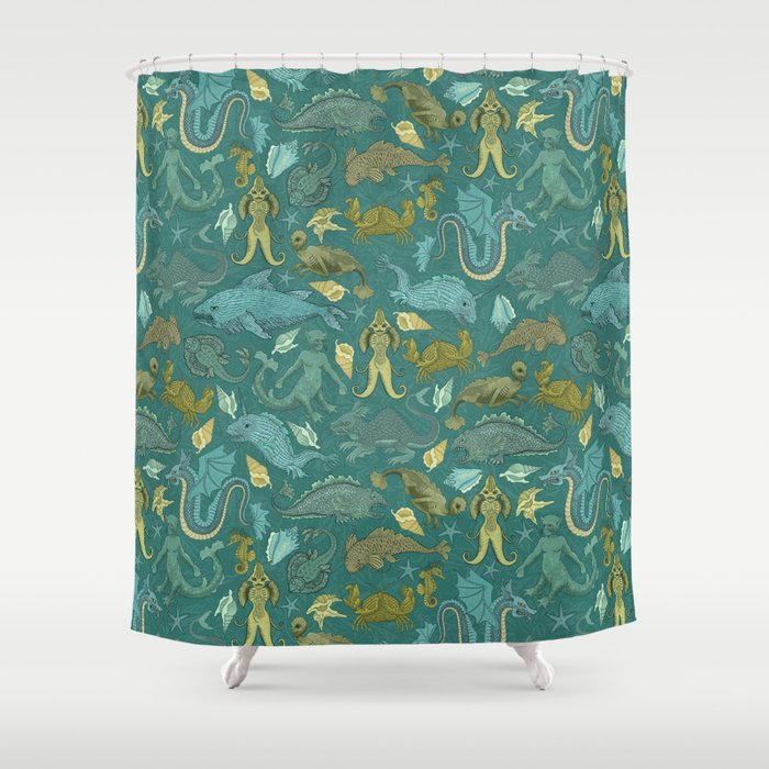 Deepsea Cryptids in Sea Green Shower Curtain