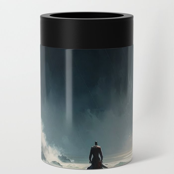 Lonely Man Facing the Ocean Can Cooler