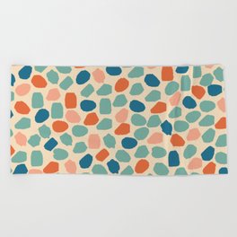 Ink Dot Mosaic Pattern in Muted Retro Teal Blush Orange Beach Towel