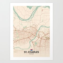 St. Charles, Missouri, United States - Vintage City Map Art Print