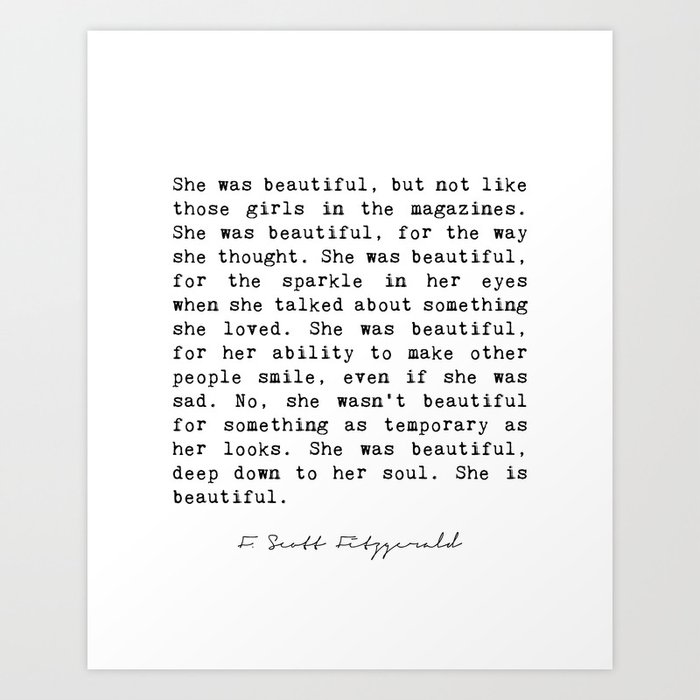 F. Scott Fitzgerald she was beautiful quote Art Print