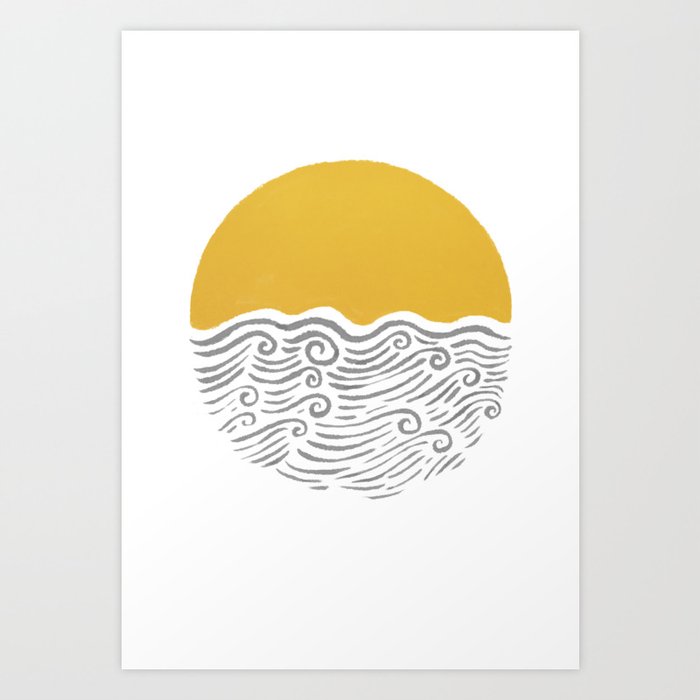 Abstract sunrise ocean Japanese art wave minimalist  Art Print