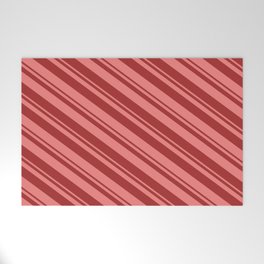 [ Thumbnail: Light Coral & Brown Colored Lined/Striped Pattern Welcome Mat ]