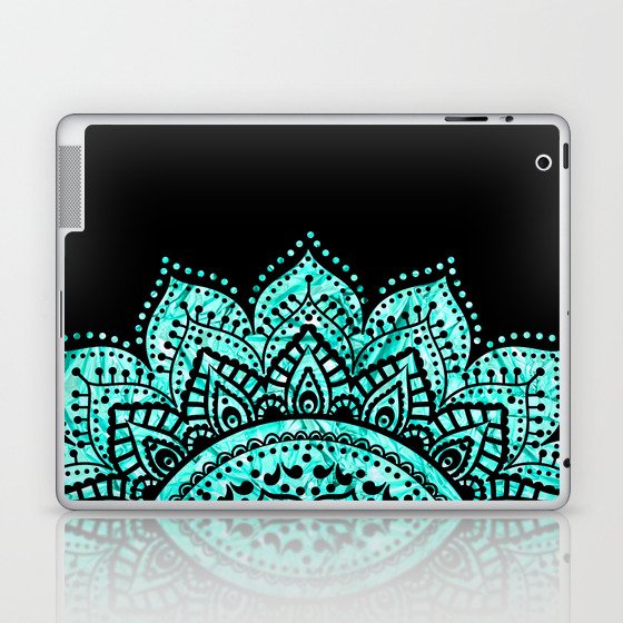Black teal mandala Laptop & iPad Skin