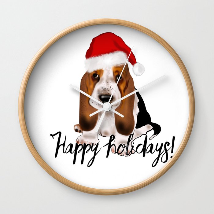 Cute Santa basset hound dog.Christmas puppy gift idea Wall Clock