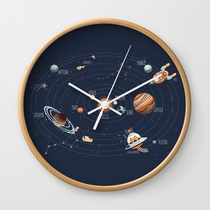 solar system (French text) Wall Clock