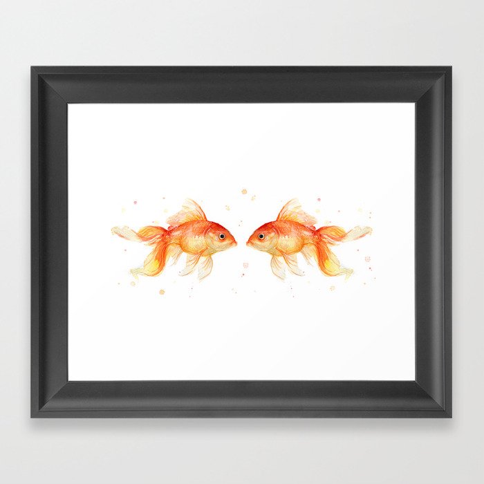 Goldfish Love Watercolor Fish Painting Framed Art Print