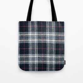 Plaid Fabric Texture in Black and Charcoal with Red  Tote Bag