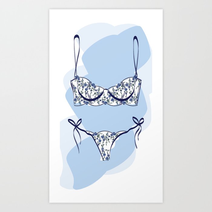 Fine China - Embroidered Lace Bra & Panty Sketch Art Print by