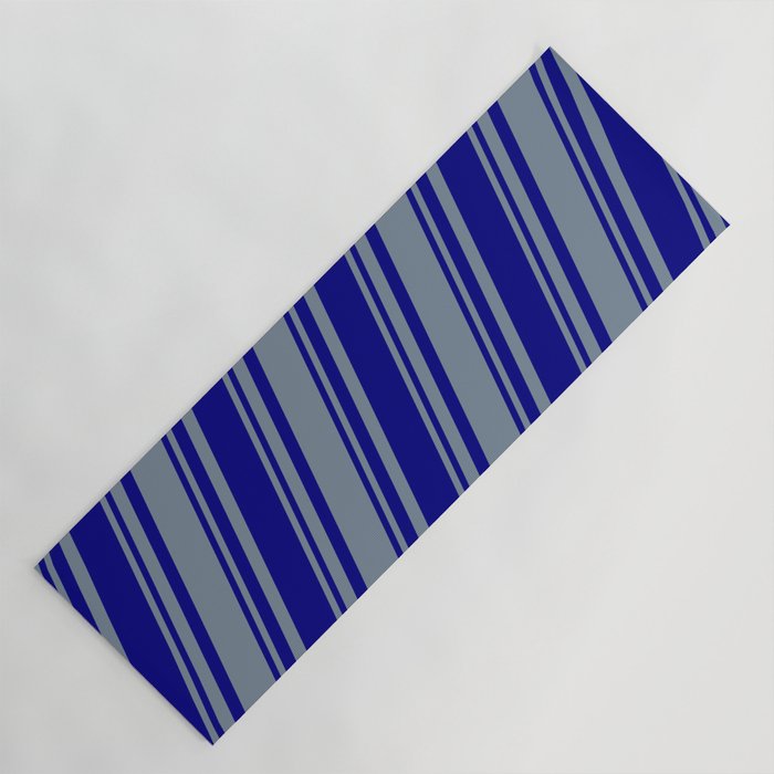 Blue and Light Slate Gray Colored Stripes Pattern Yoga Mat