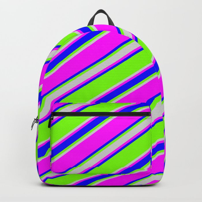 Green, Light Gray, Fuchsia & Blue Colored Stripes/Lines Pattern Backpack