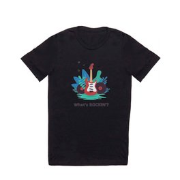 Electric guitar, vinyl record and floral motives - rocking T Shirt