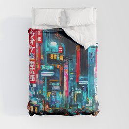 Streets of Tokyo at night Duvet Cover