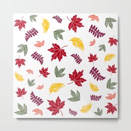 Falling Leaves Autumn Pattern Metal Print