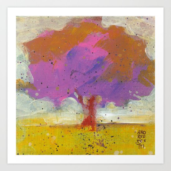The tree with fucsia leaves Art Print