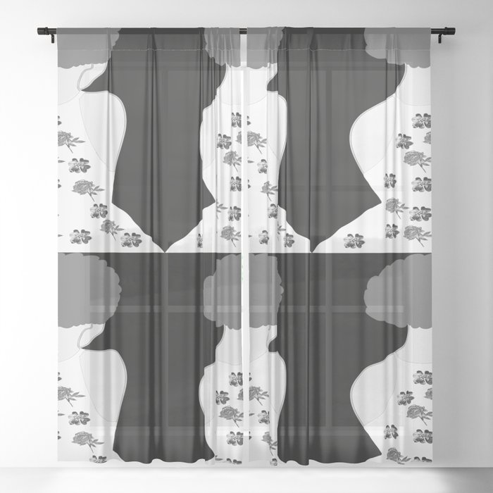 Woman At The Meadow Vintage Dark Style Pattern 30 Sheer Curtain