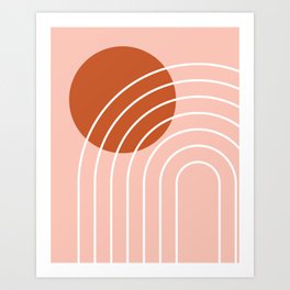 Geometric Lines in Terracotta Rose Gold 8 (Rainbow and Sun Abstract) Art Print