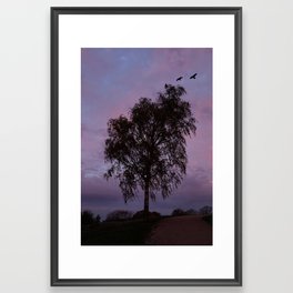 Tree and Crows at Blue Hour Framed Art Print