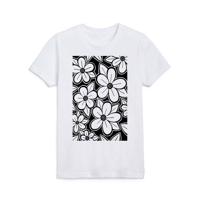 Monochrome Flowers Kids T Shirt