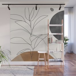 Abstract Art /Minimal Plant Wall Mural | Drawing, Leaves, Modern, Botanical, Tropical, Abstract, Curated, Line, Illustration, Simple 