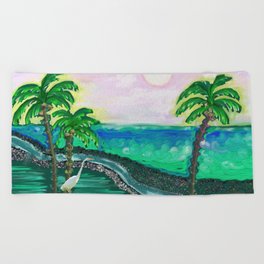 Tropical Ocean View with Egret Beach Towel
