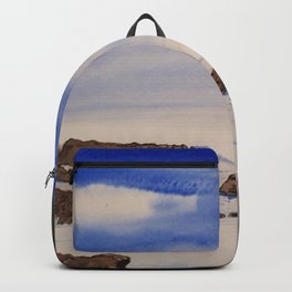 Quiet Ocean,Vancouver Island Backpack | Ink, Sky, Design, Painting, Clouds, Vancouverisland, Shoreline, Landscape, Lineandwash, Ocean 
