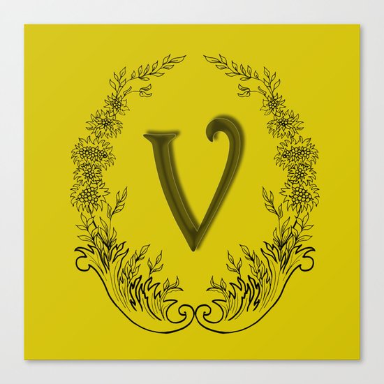 the letter v in a leaves and flowers Canvas Print