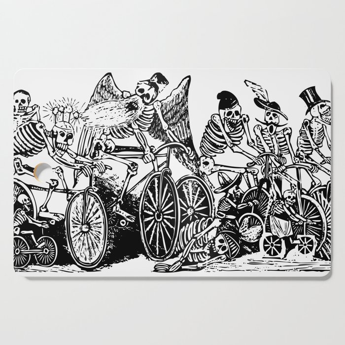 Calavera Cyclists | Day of the Dead | Dia de los Muertos | Skulls and Skeletons | Vintage Skeletons | Black and White |  Cutting Board