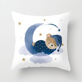Cute bear sleeps on the moon Throw Pillow