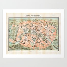 Nouveau Paris Monumental 1878 Vintage Pictorial Map Art Print