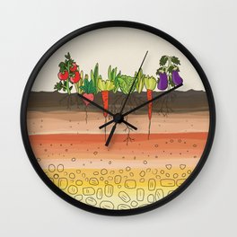 Earth soil layers vegetables garden cute educational illustration kitchen decor print Wall Clock