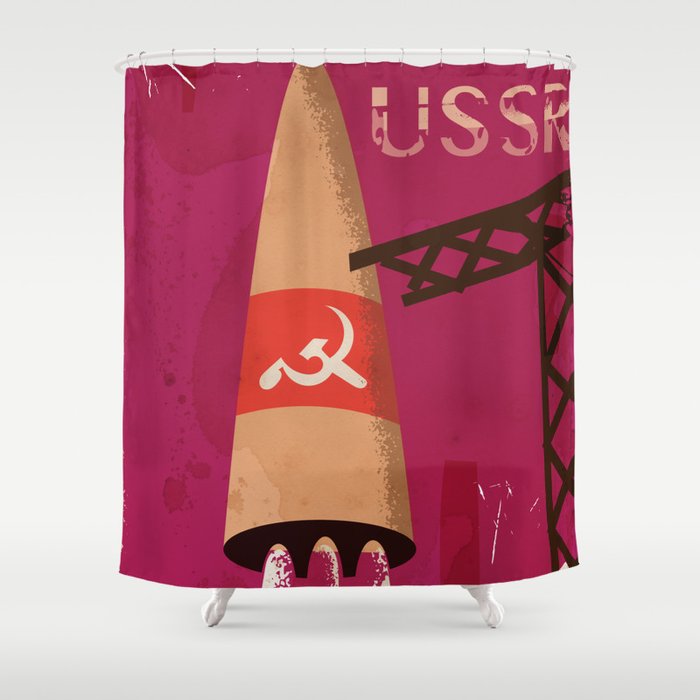 USSR Soviet Space Rocket Vintage Travel Poster Shower Curtain