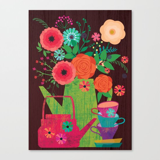 Flowers in a coffee pot Canvas Print