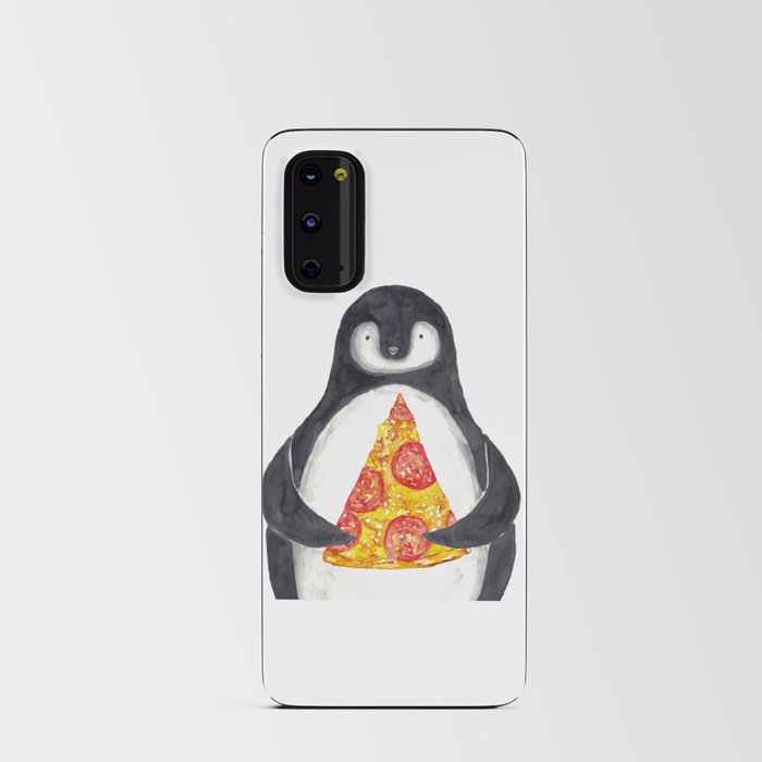 Penguin pizza watercolor painting Android Card Case